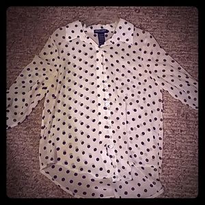 Sheer polka-dot button up shirt